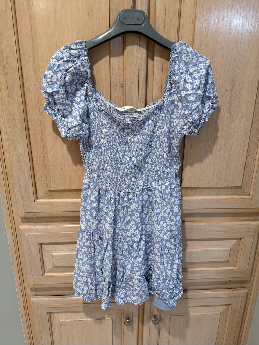 Altar'd State Blue Floral Puff Sleeve Mini Dress